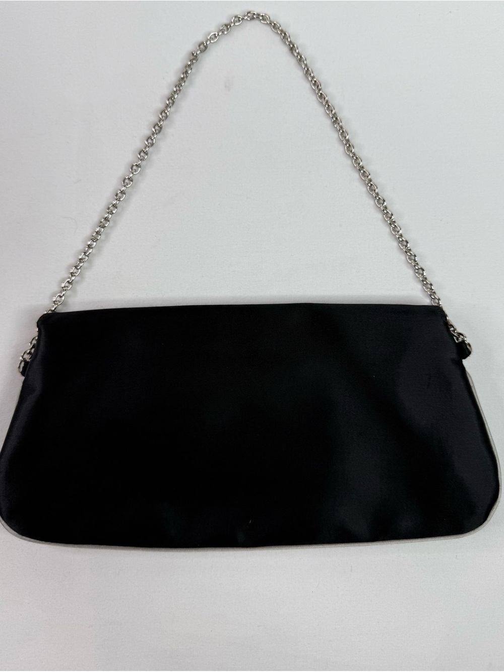 La Sera by Franchi Black Satin Silver Chain-Handle Evening Clutch - Picture 2 of 7